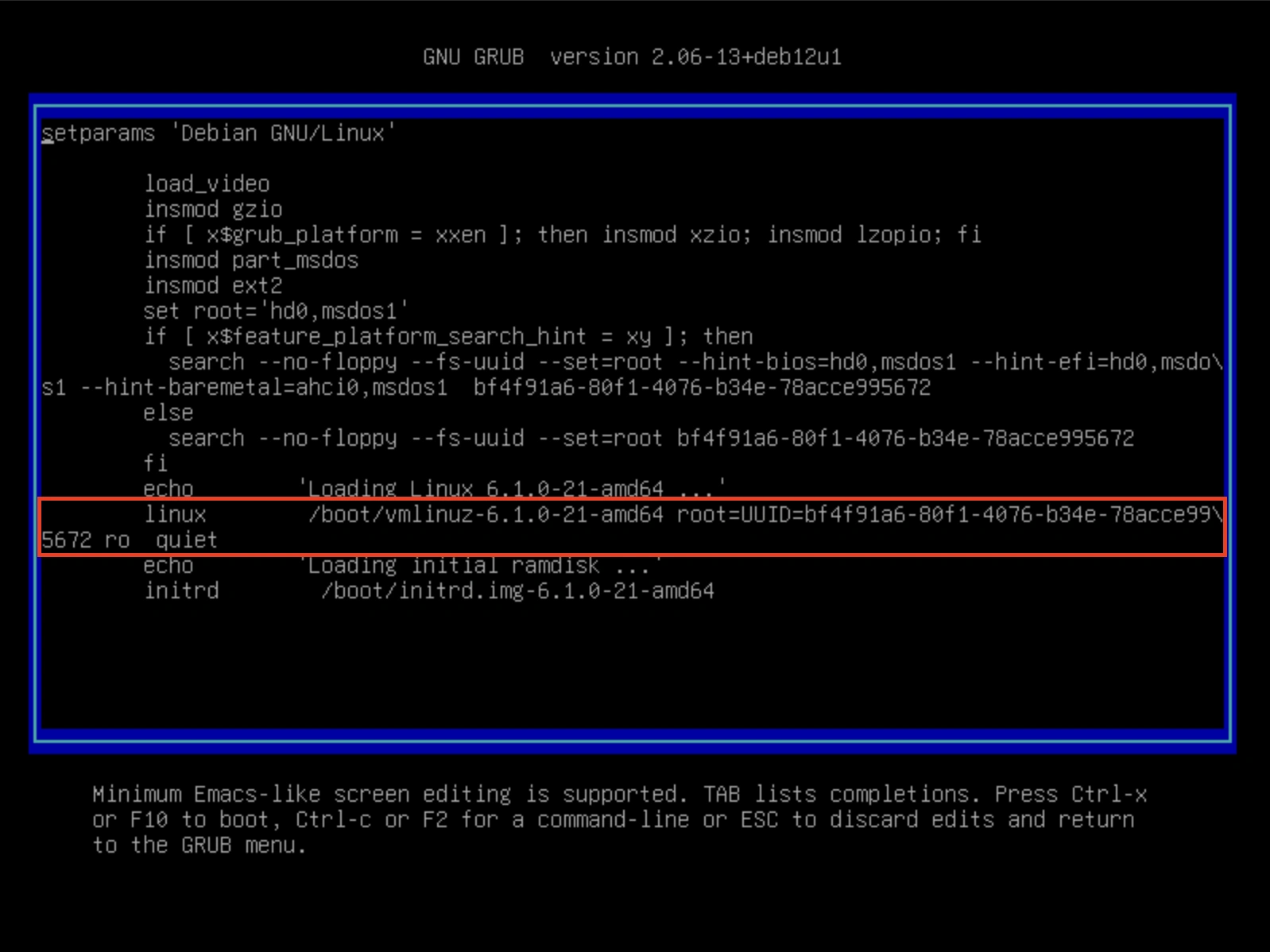 Grub original configuration